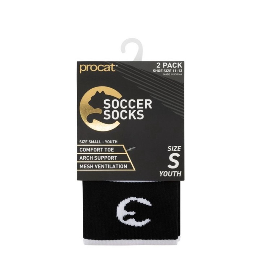 Procat Soccer Socks . Size large Youth . White and black plus Shin Guards